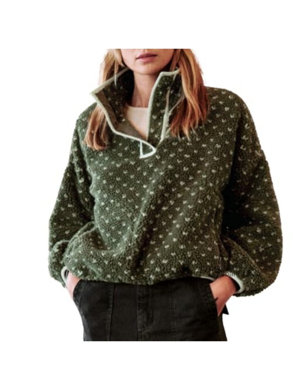 Fleece Sherpa Pullover Sweatshirt Half Button Funnel Neck Winter